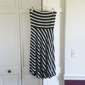 LOFT Black & White Stripe Strapless Dress